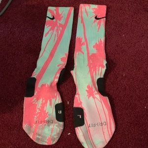 Pink and Teal Palm Tree Nike Elite Socks